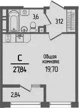 Планировка — Прима, Студия, 26 м²