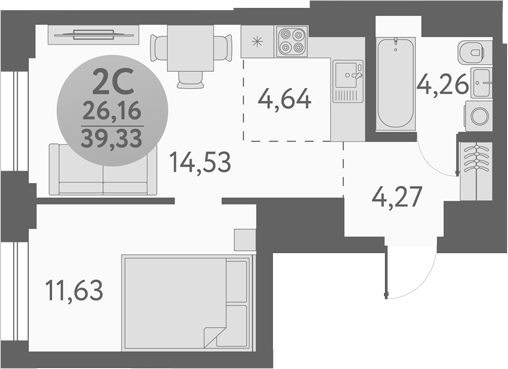 Планировка — Урбан Пикс, 2-комн., 39 м²