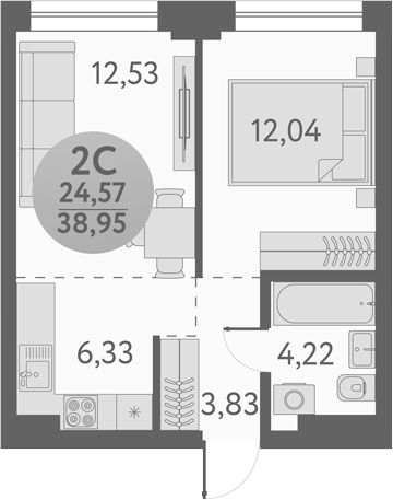 Планировка — Урбан Пикс, 2-комн., 39 м²