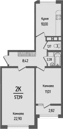 Планировка — Прима, 2-комн., 56 м²