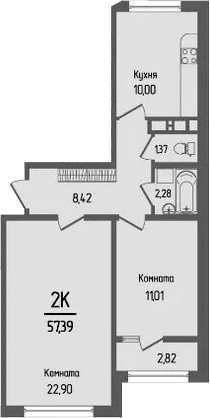 Планировка — Прима, 2-комн., 56 м²