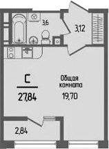 Планировка — Прима, Студия, 26 м²
