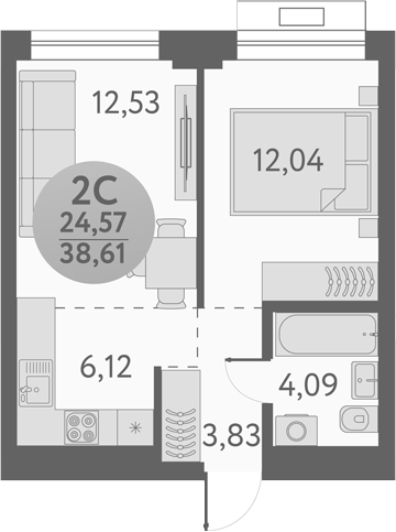 Планировка — Урбан Пикс, 2-комн., 39 м²