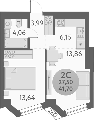 Планировка — Урбан Пикс, 2-комн., 42 м²