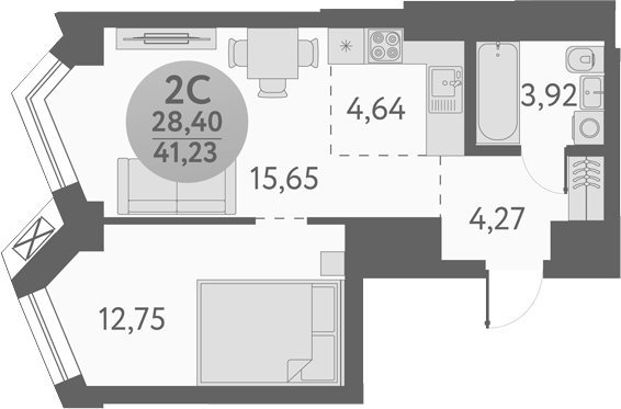 Планировка — Урбан Пикс, 2-комн., 41 м²