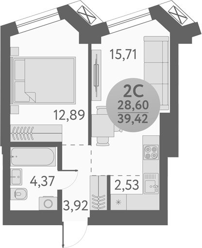 Планировка — Урбан Пикс, 2-комн., 39 м²