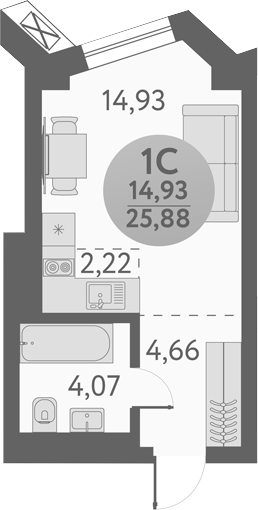 Планировка — Урбан Пикс, Студия, 26 м²