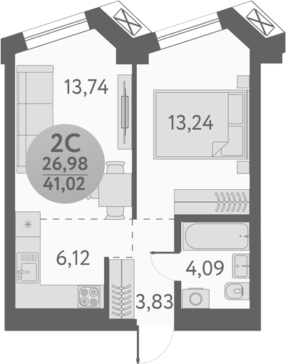 Планировка — Урбан Пикс, 2-комн., 41 м²