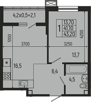 Планировка — Звезды, 2-комн., 41 м²