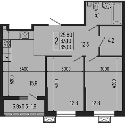 Планировка — Звезды, 3-комн., 63 м²
