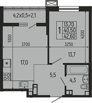 Планировка — Звезды, 2-комн., 41 м²