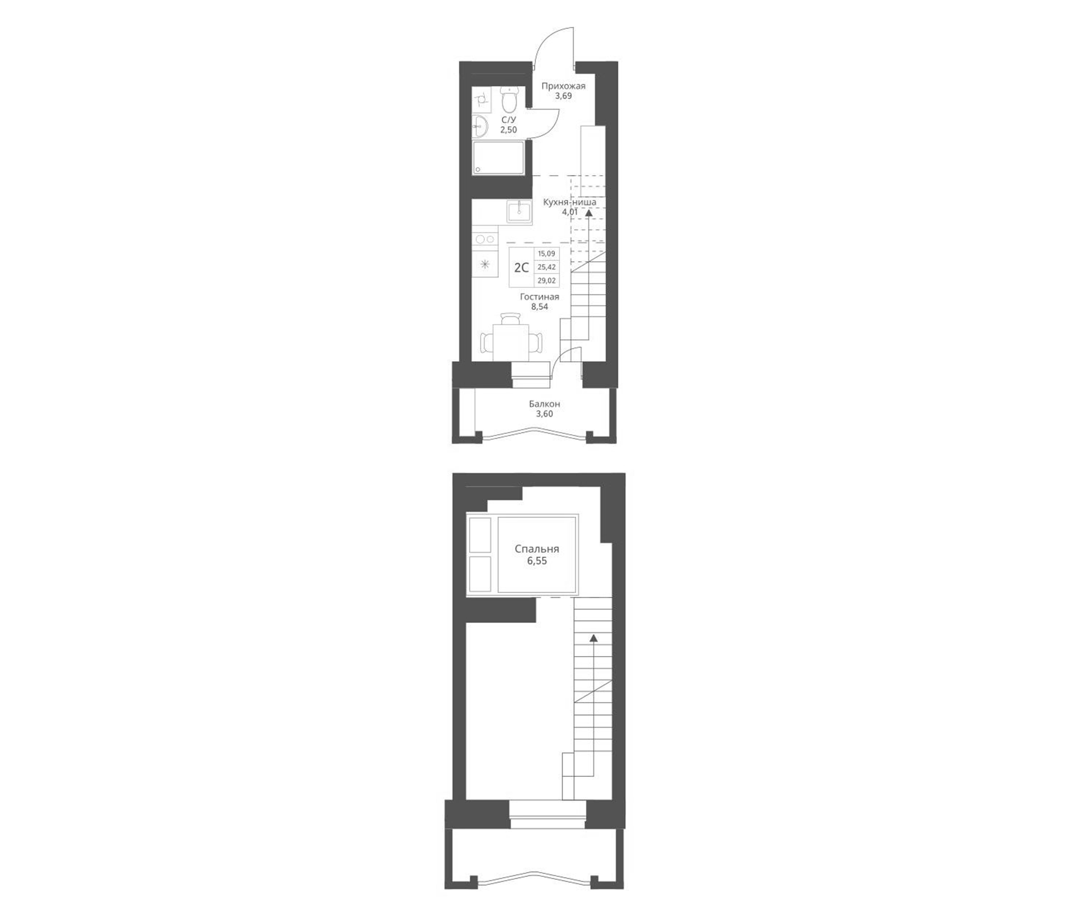 Планировка — Актив, 2-комн., 25 м²