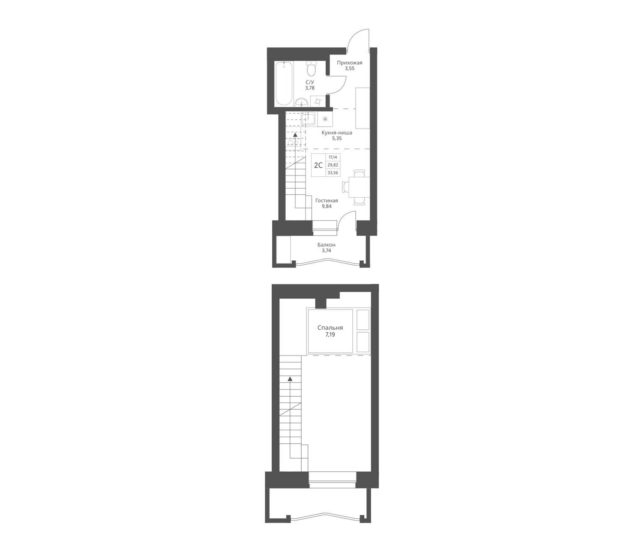 Планировка — Актив, 2-комн., 30 м²