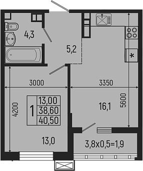 Планировка — Звезды, 2-комн., 39 м²