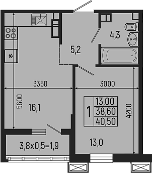 Планировка — Звезды, 2-комн., 39 м²