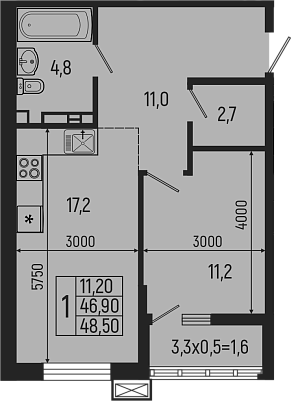 Планировка — Звезды, 2-комн., 47 м²