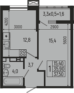 Планировка — Звезды, 1-комн., 36 м²