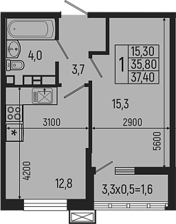 Планировка — Звезды, 1-комн., 36 м²