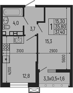 Планировка — Звезды, 1-комн., 36 м²