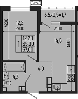 Планировка — Звезды, 2-комн., 36 м²