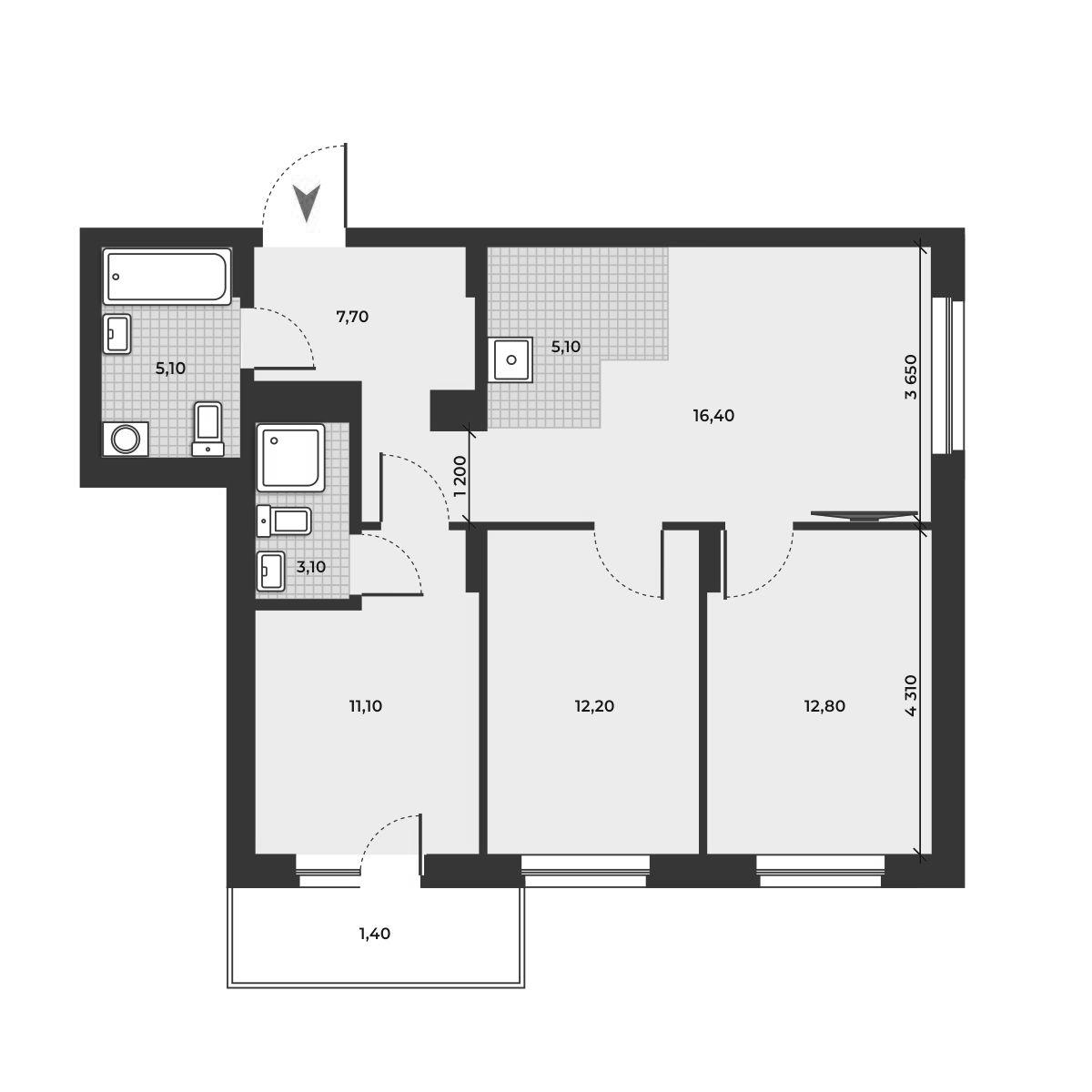 Планировка — ДНК, 4-комн., 74 м²