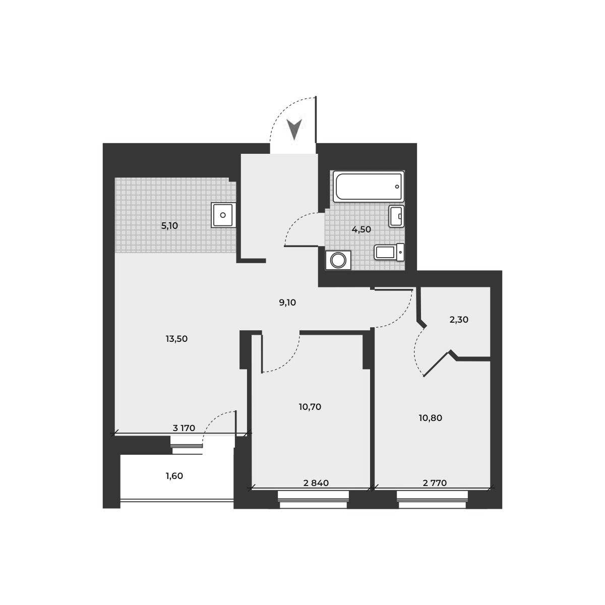 Планировка — ДНК, 3-комн., 56 м²