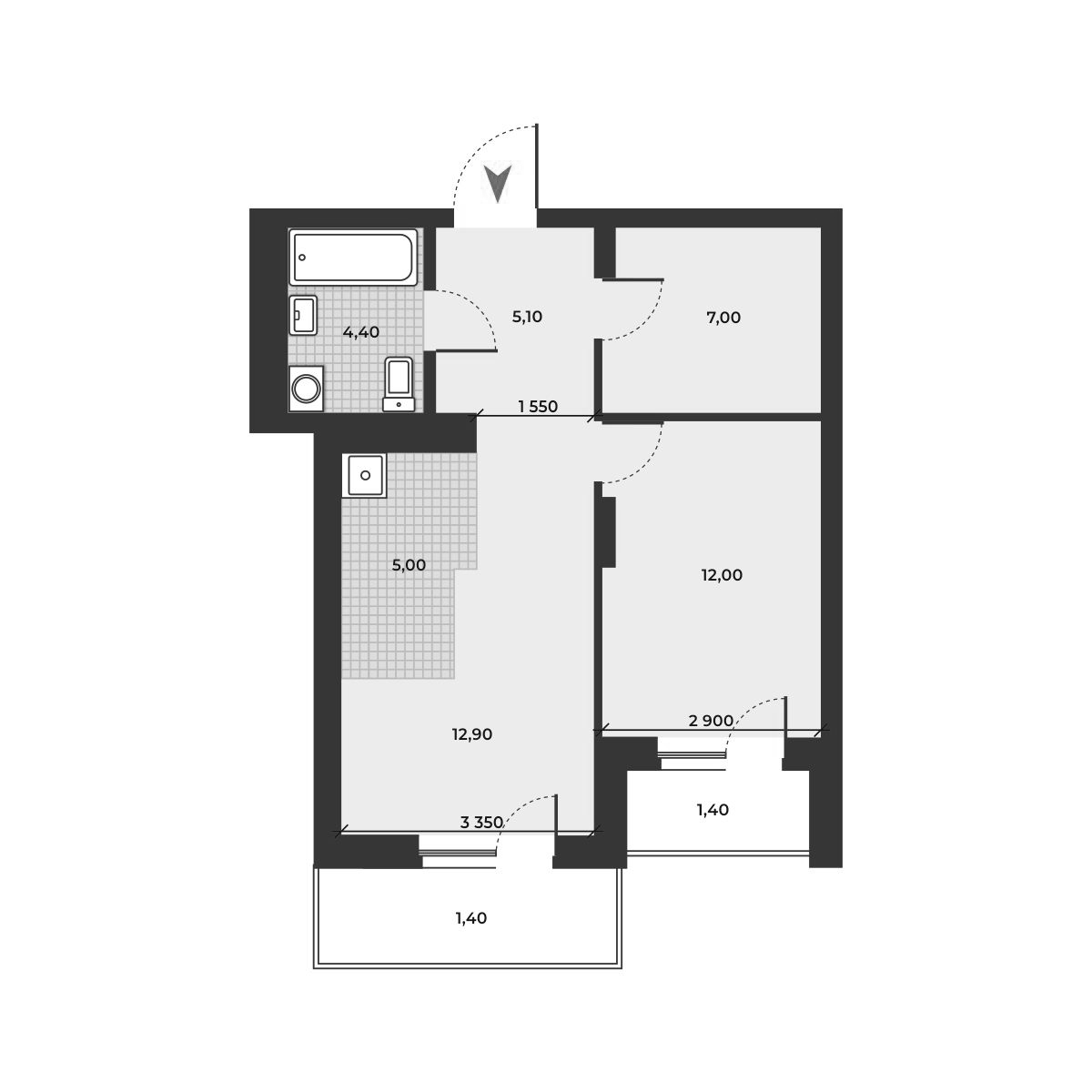 Планировка — ДНК, 2-комн., 46 м²