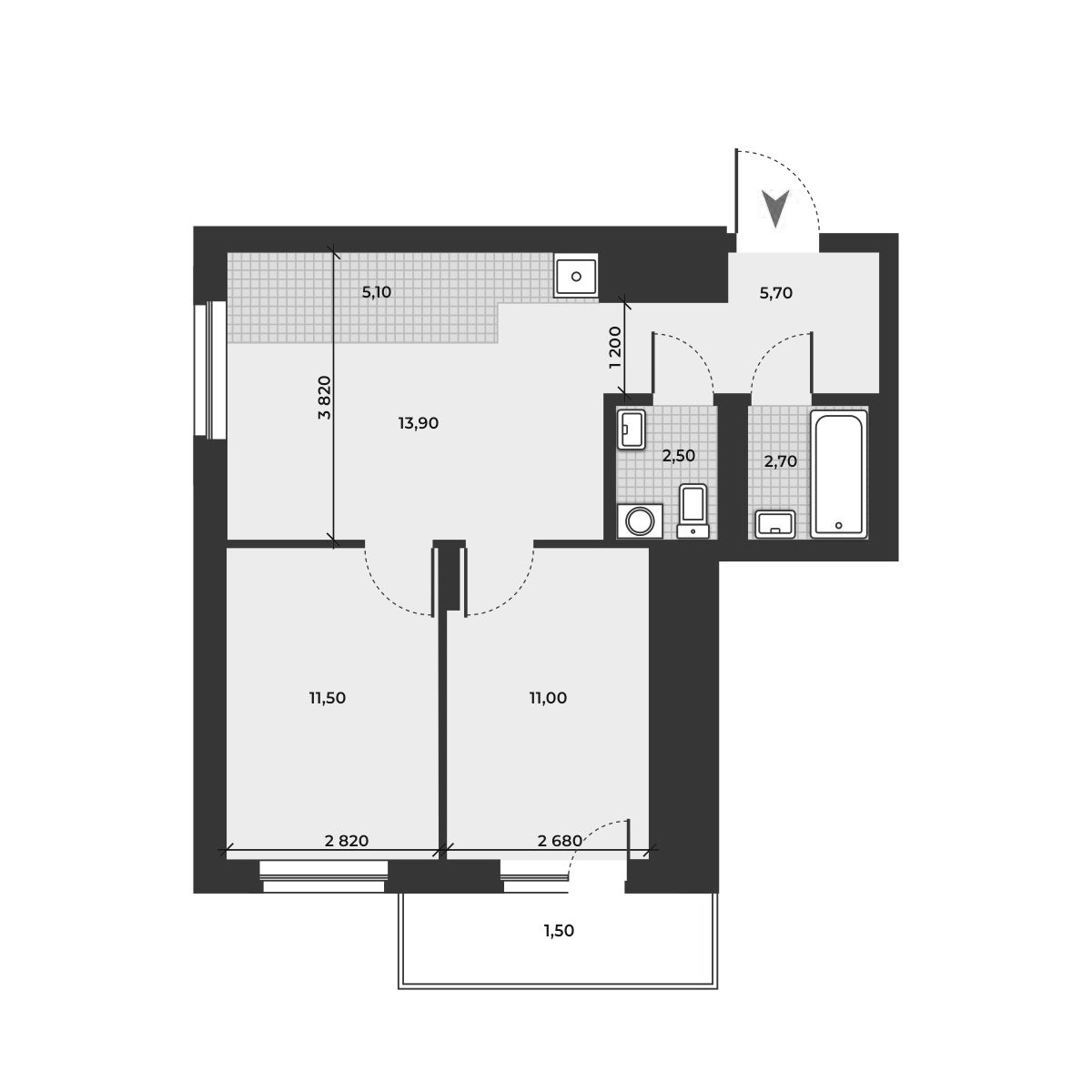 Планировка — ДНК, 3-комн., 52 м²