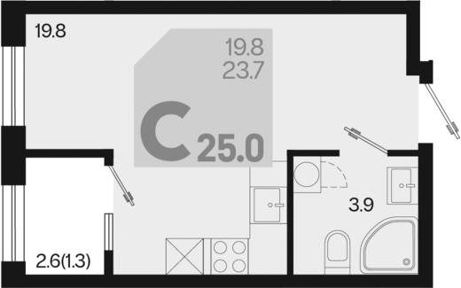 Планировка — Первое место, Студия, 24 м²