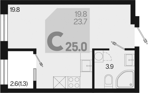 Планировка — Первое место, Студия, 24 м²