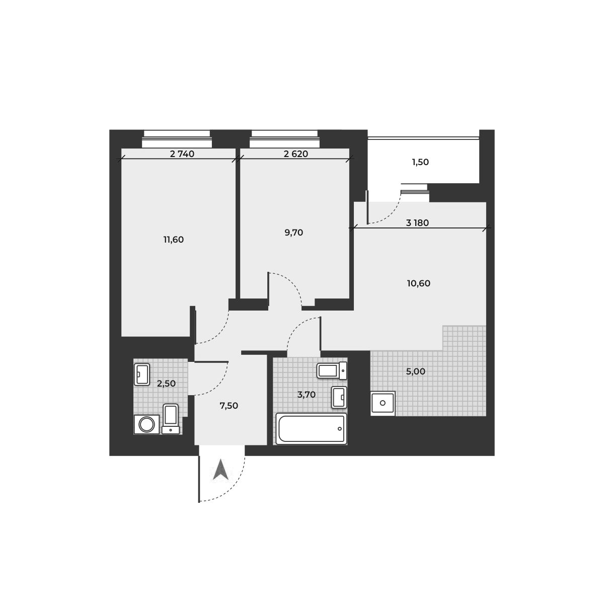 Планировка — ДНК, 3-комн., 51 м²