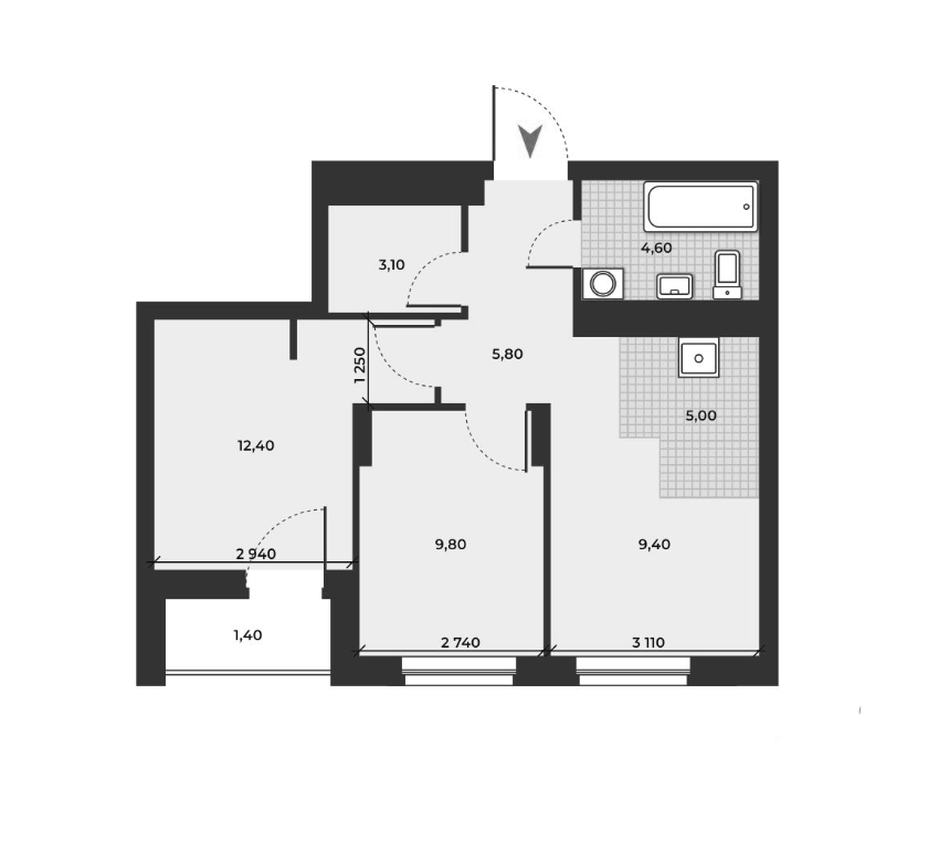 Планировка — ДНК, 3-комн., 50 м²