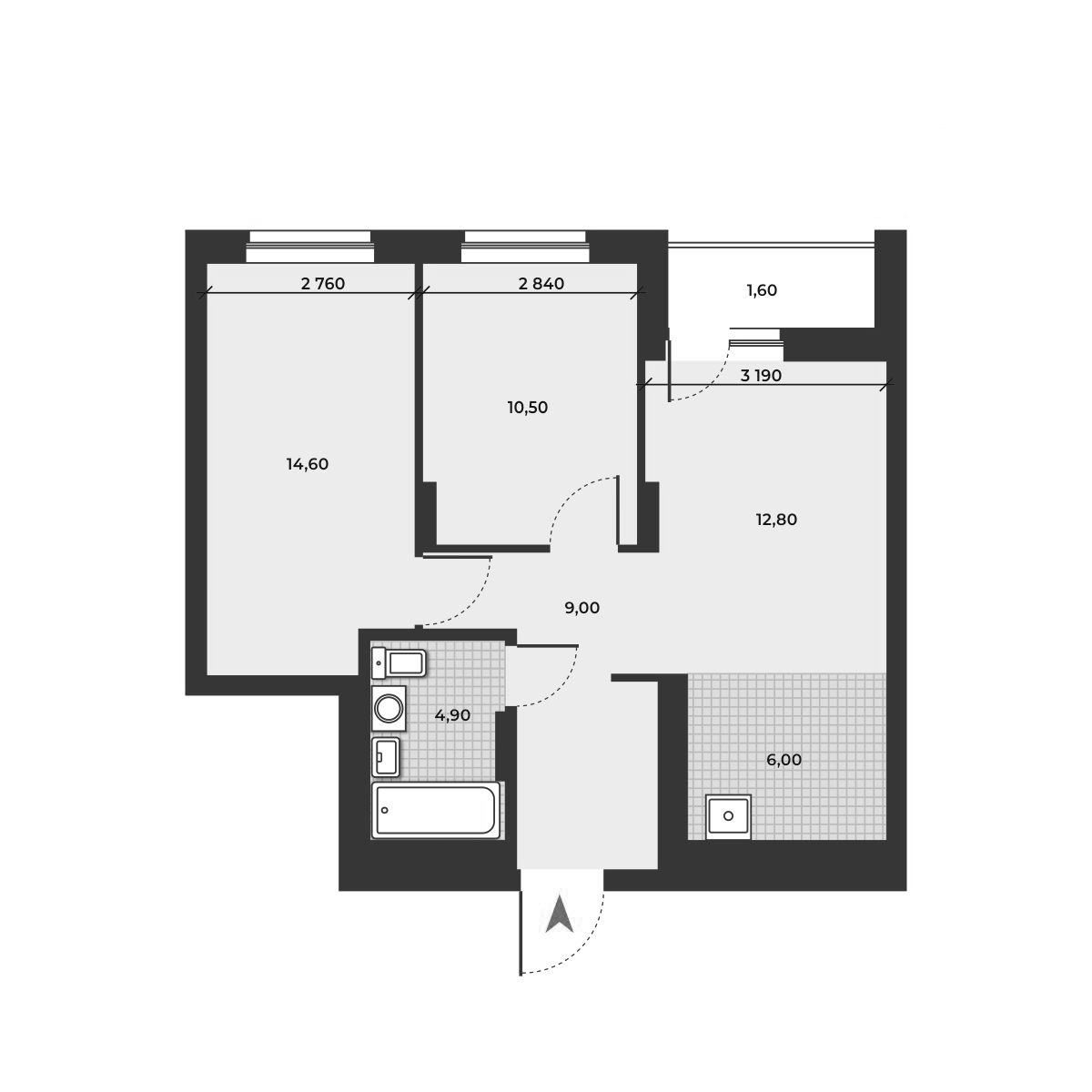 Планировка — ДНК, 3-комн., 58 м²