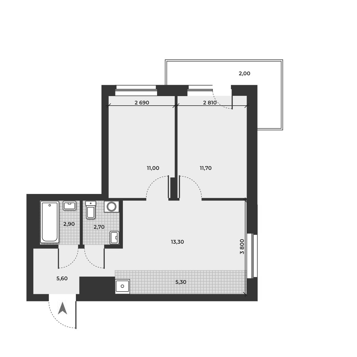 Планировка — ДНК, 3-комн., 53 м²