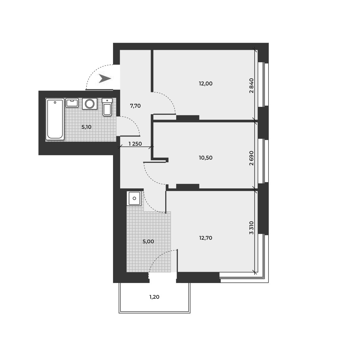 Планировка — ДНК, 3-комн., 53 м²