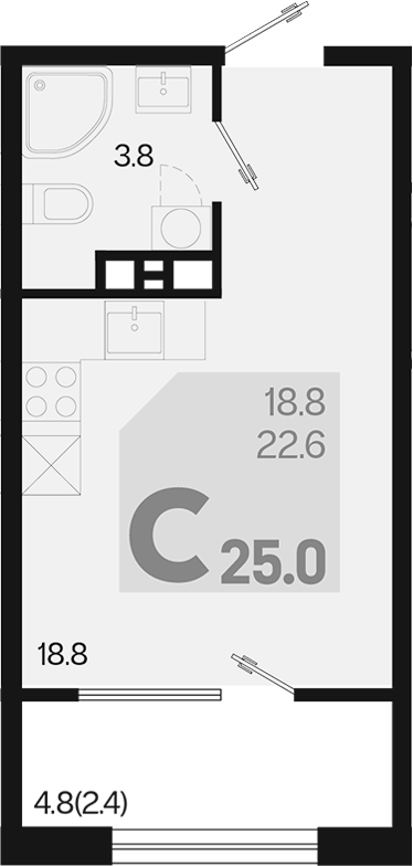 Планировка — Первое место, Студия, 23 м²
