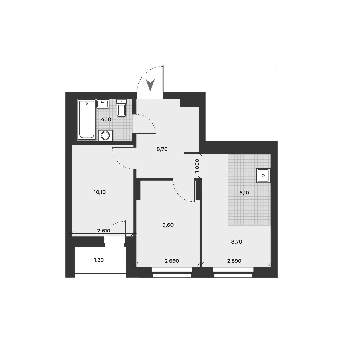Планировка — ДНК, 3-комн., 46 м²