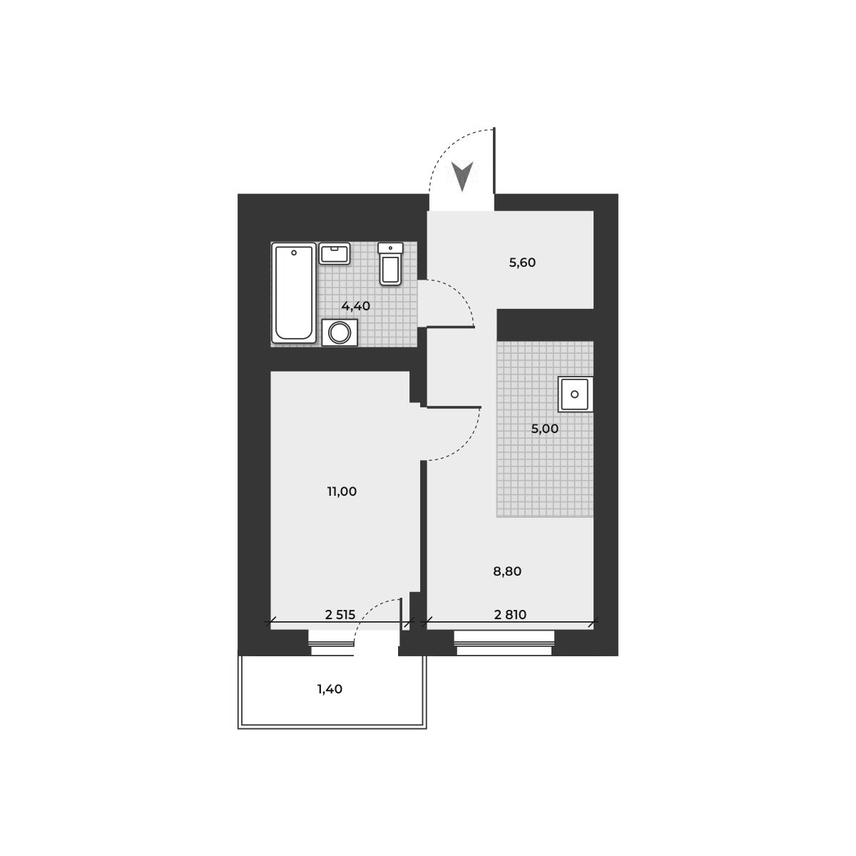 Планировка — ДНК, 2-комн., 35 м²