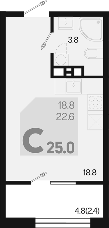 Планировка — Первое место, Студия, 23 м²