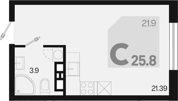 Планировка — Первое место, Студия, 26 м²