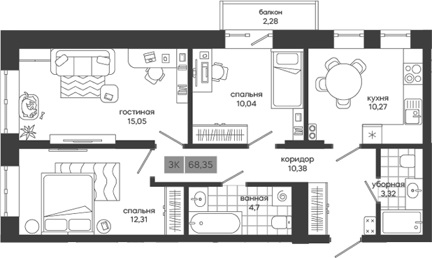 Планировка — Дом у леса Белкин, 3-комн., 66 м²