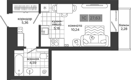 Планировка — Дом у леса Белкин, Студия, 25 м²