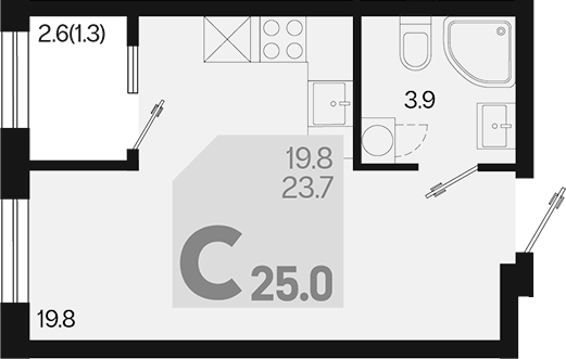 Планировка — Первое место, Студия, 24 м²