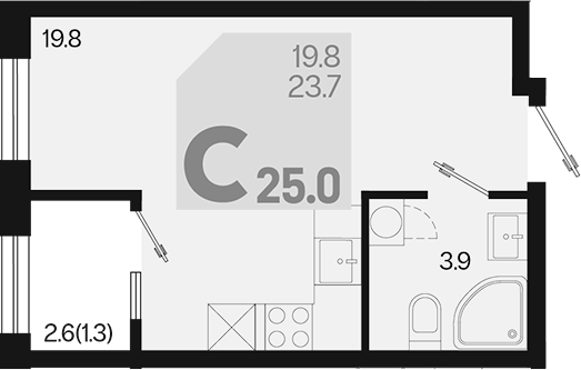 Планировка — Первое место, Студия, 24 м²