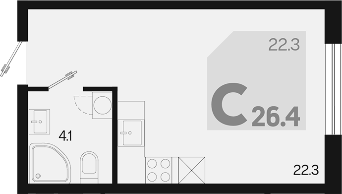 Планировка — Первое место, Студия, 26 м²