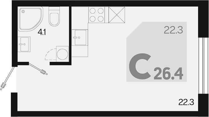 Планировка — Первое место, Студия, 26 м²