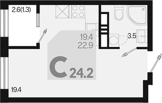 Планировка — Первое место, Студия, 23 м²