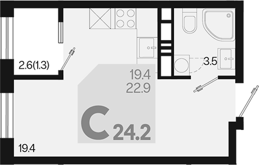 Планировка — Первое место, Студия, 23 м²