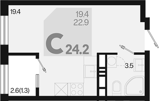 Планировка — Первое место, Студия, 23 м²
