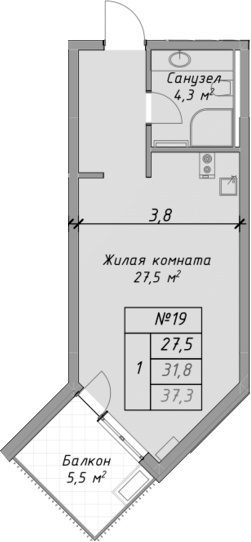 Планировка — Оазис Азова, Студия, 32 м²